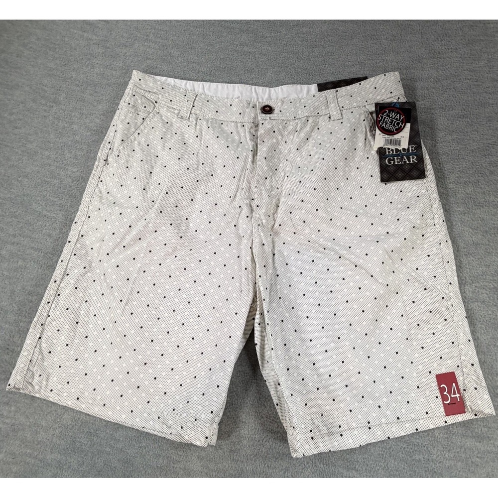 Blue Gear Mens Short stretch 34 Golf Casual Lightweight Black Dots White Preppy